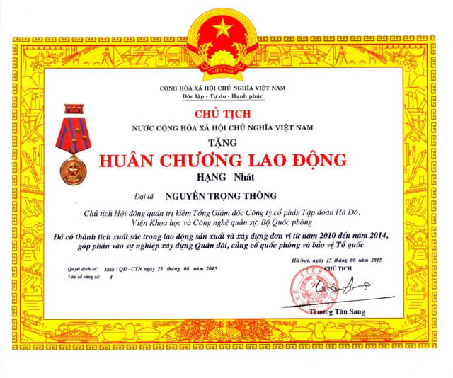 Huân chương Lao động hạng Nhất của Chủ tịch nước Cộng hòa XHCN Việt Nam năm 2015 