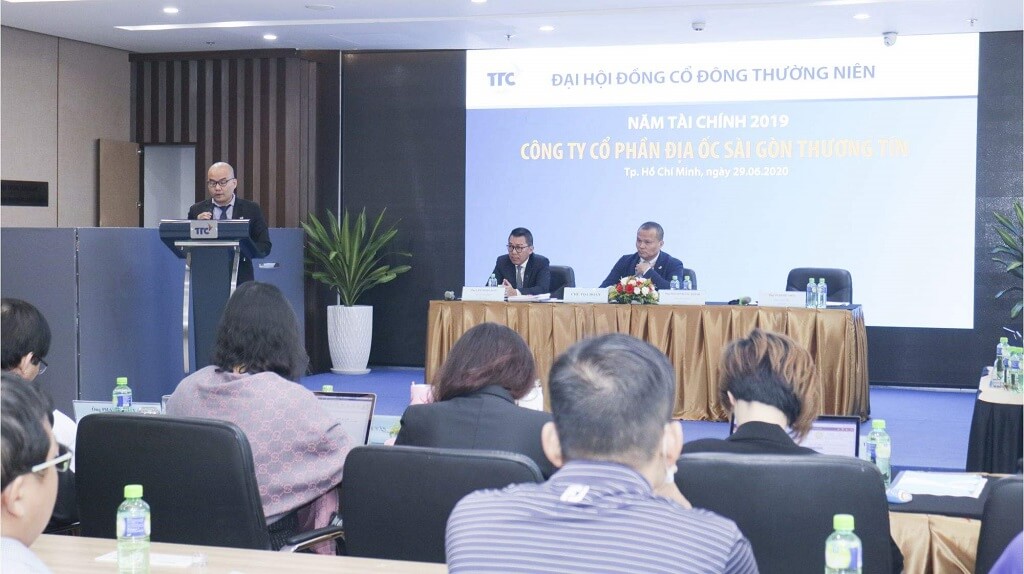 Tổng Giám đốc TTC Land Vũ Quốc Thái (11/2019 – 09/2020) phát biểu tại Đại hội cổ đông thường niên TTC Land 2020